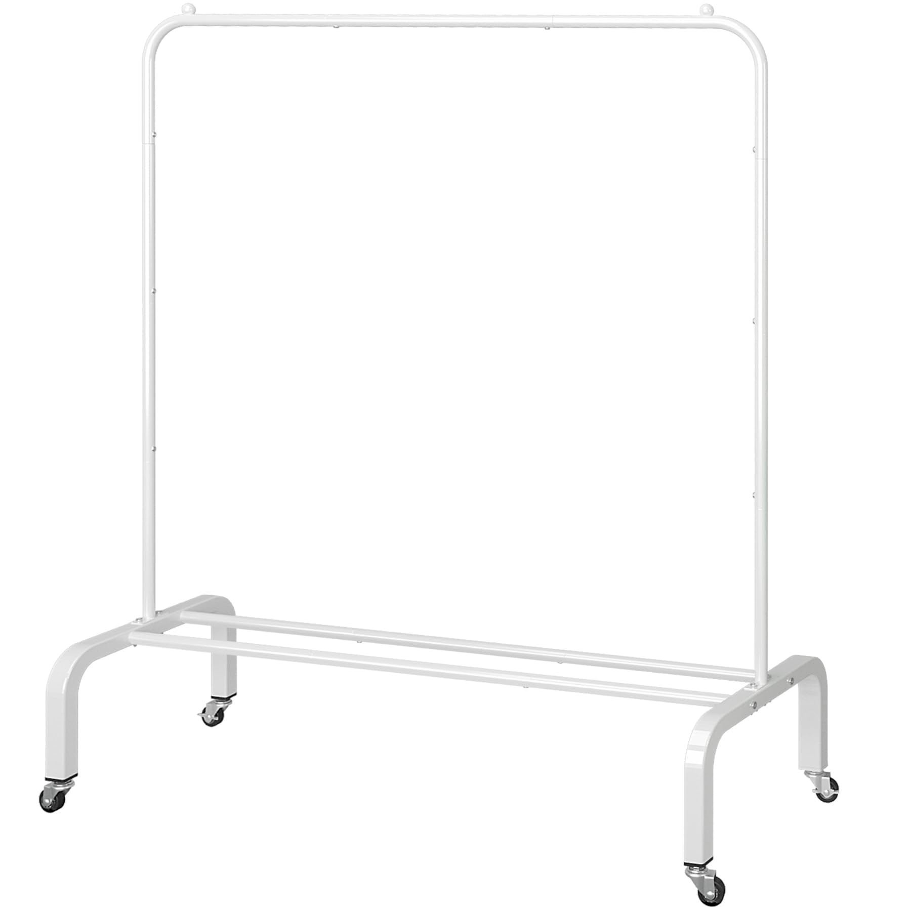 JIUYOTREE metal clothes rack with wheels for easy repositioning in any room.