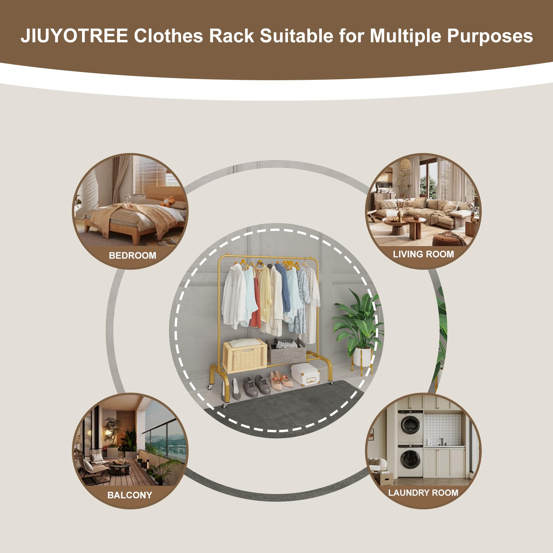 JIUYOTREE multi-use display rack, store-view, ideal for boutiques or classrooms.