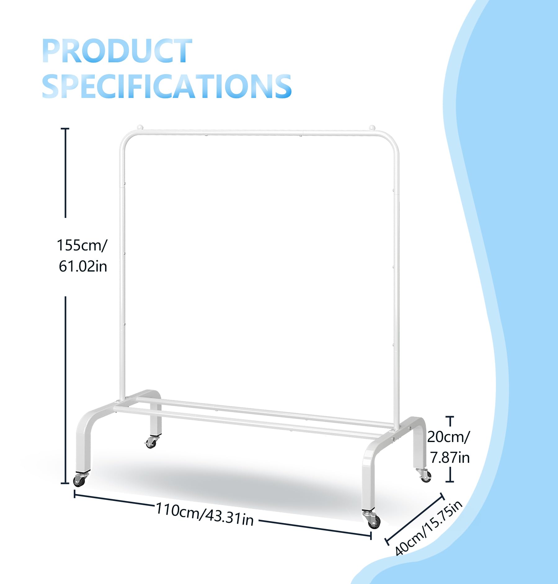 JIUYOTREE rolling coat rack with brakes to keep displays stable during use.