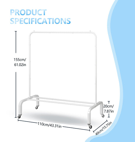 JIUYOTREE rolling coat rack with brakes to keep displays stable during use.