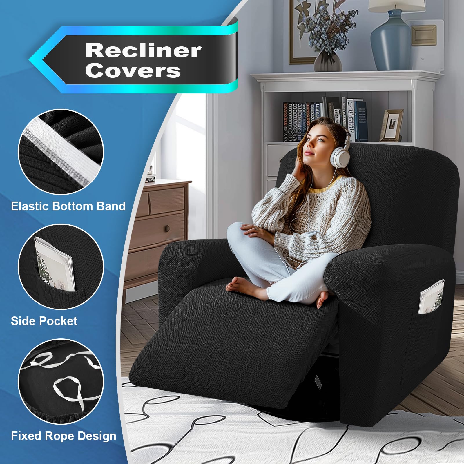 JIVINER recliner cover with elastic-bottom stays in place