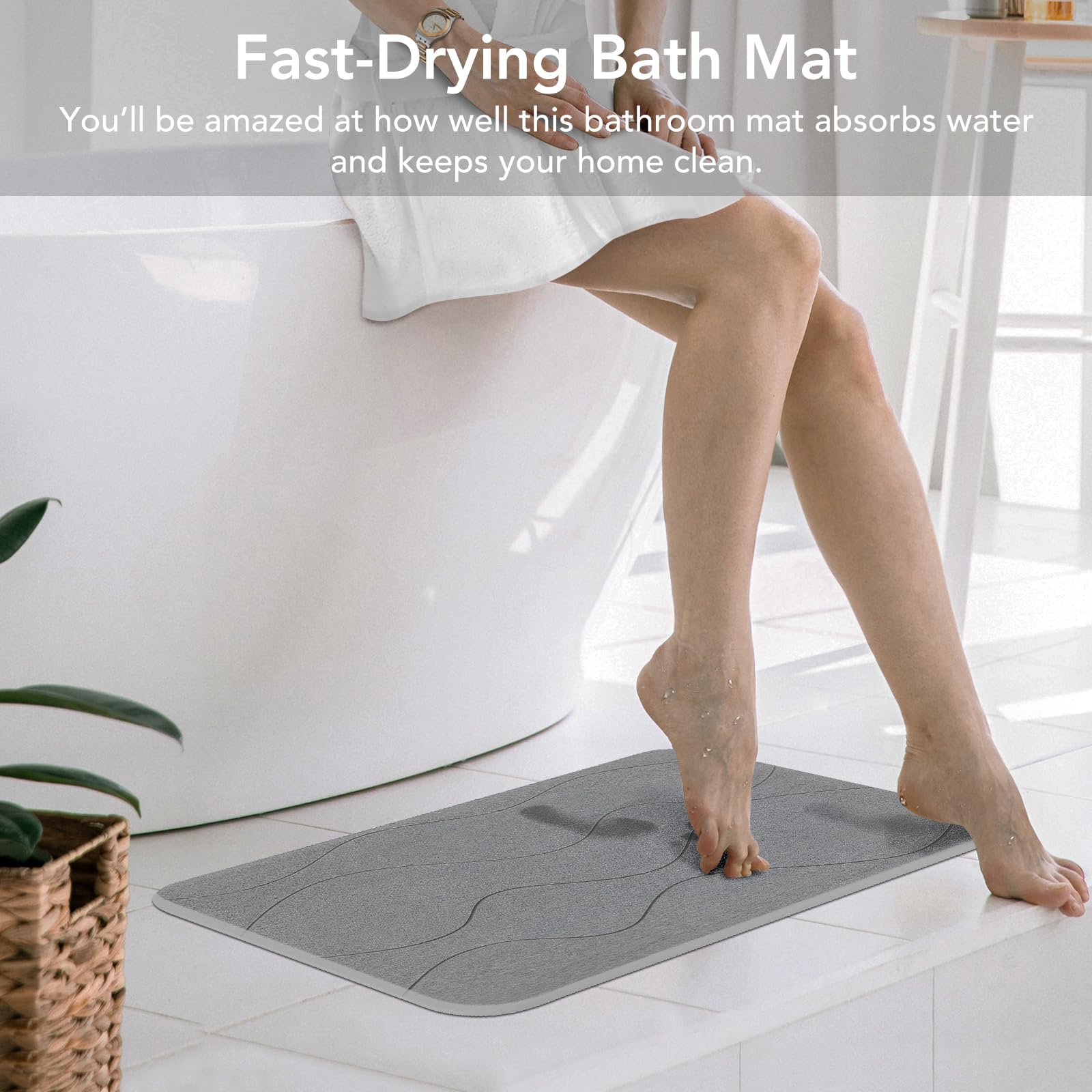 JIZEUO quick-drying bath mat reduces moisture after a shower.