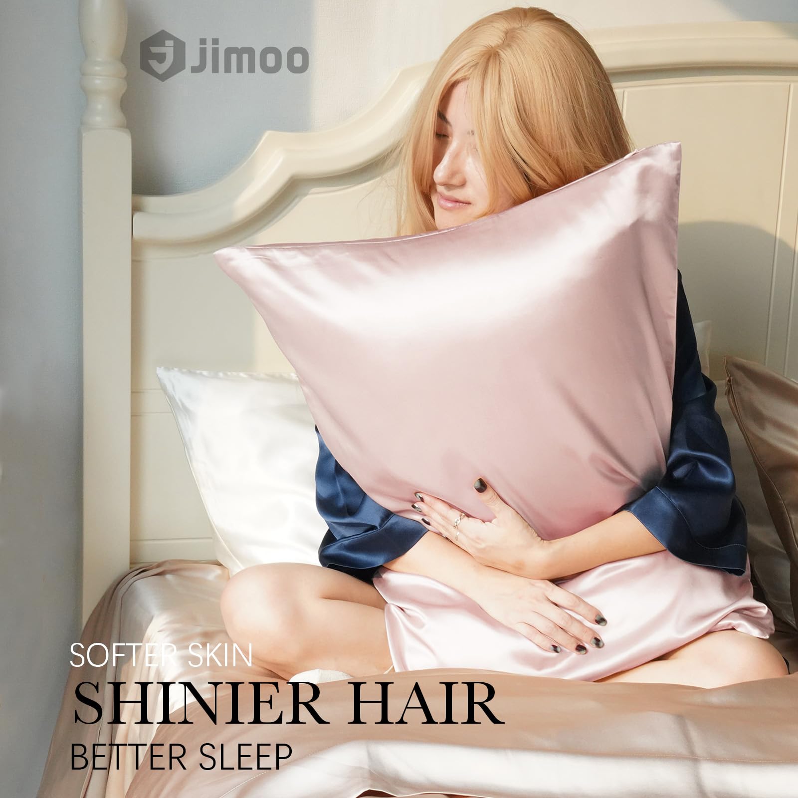 J JIMOO silk pillowcase concealed zipper for secure pillow fit.
