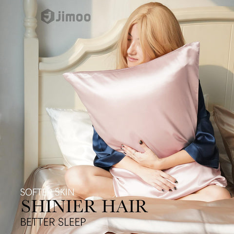 J JIMOO silk pillowcase concealed zipper for secure pillow fit.