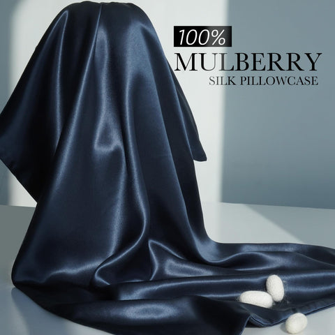 J JIMOO navy blue pillowcase on bed adds elegant, cool-toned look.