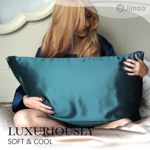 JJIMOO standard 20x26 silk pillowcase silhouette showing fit on a standard pillow.