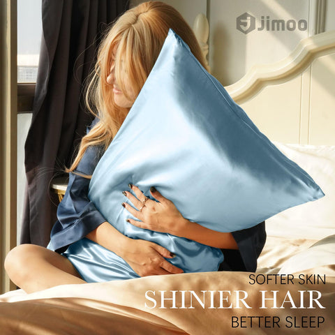 J JIMOO 22 momme mulberry silk texture highlights premium feel and gentle skin contact.
