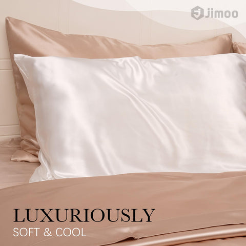 J JIMOO silk pillowcase hair-care scene shows frizz reduction potential