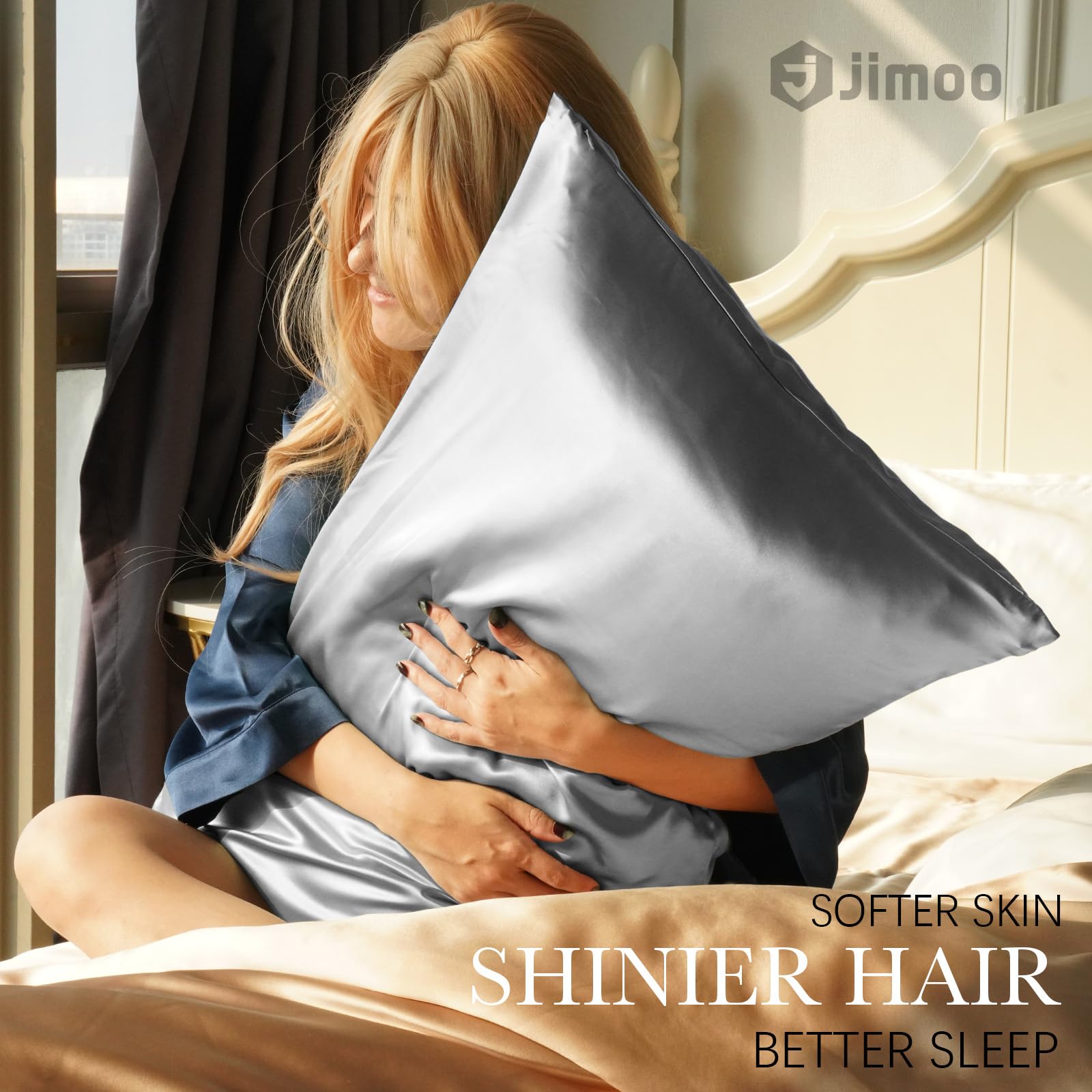 JJIMOO silk pillowcase with hidden zipper provides secure overnight fit.