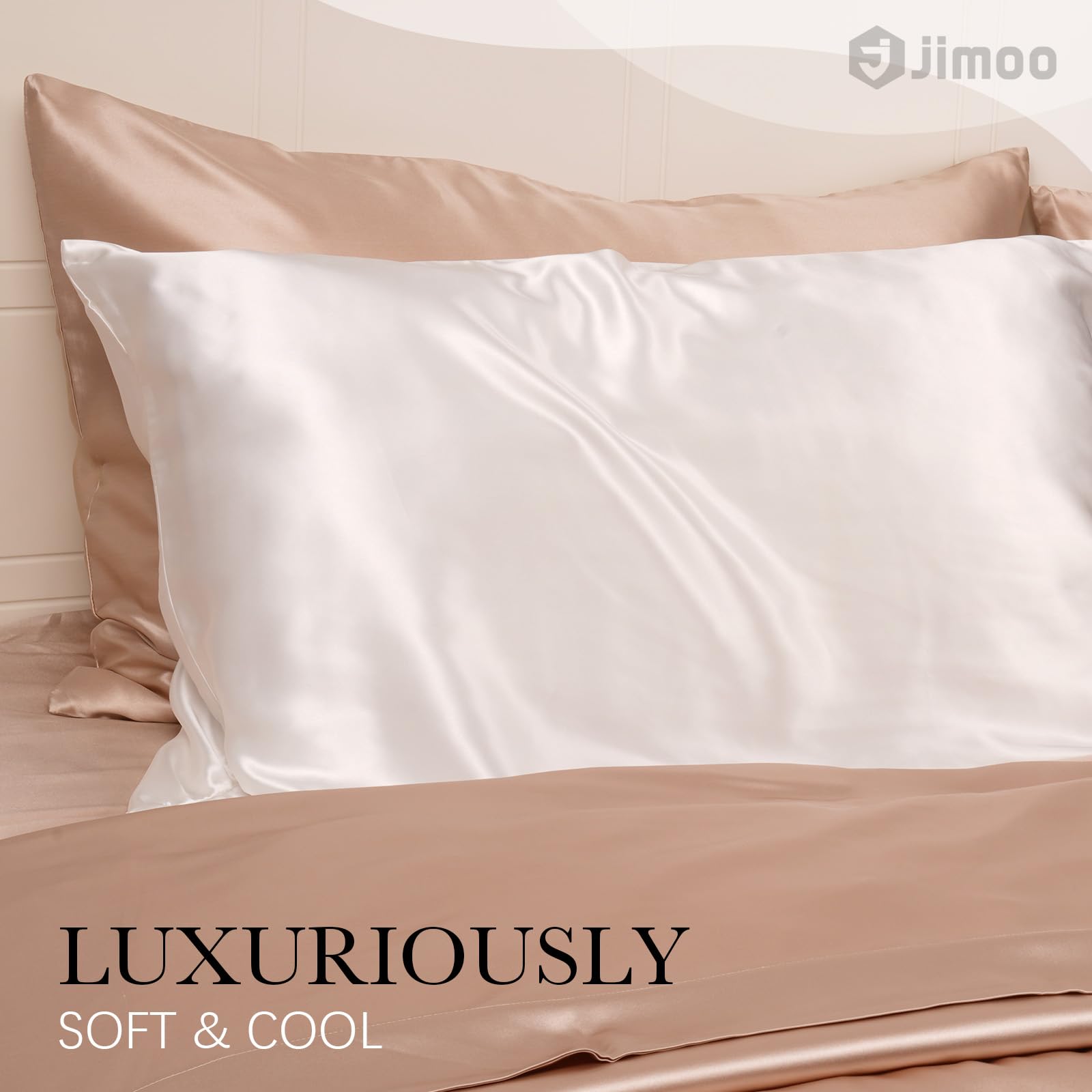 Ivory JJIMOO silk pillowcase color matches bedding and decor