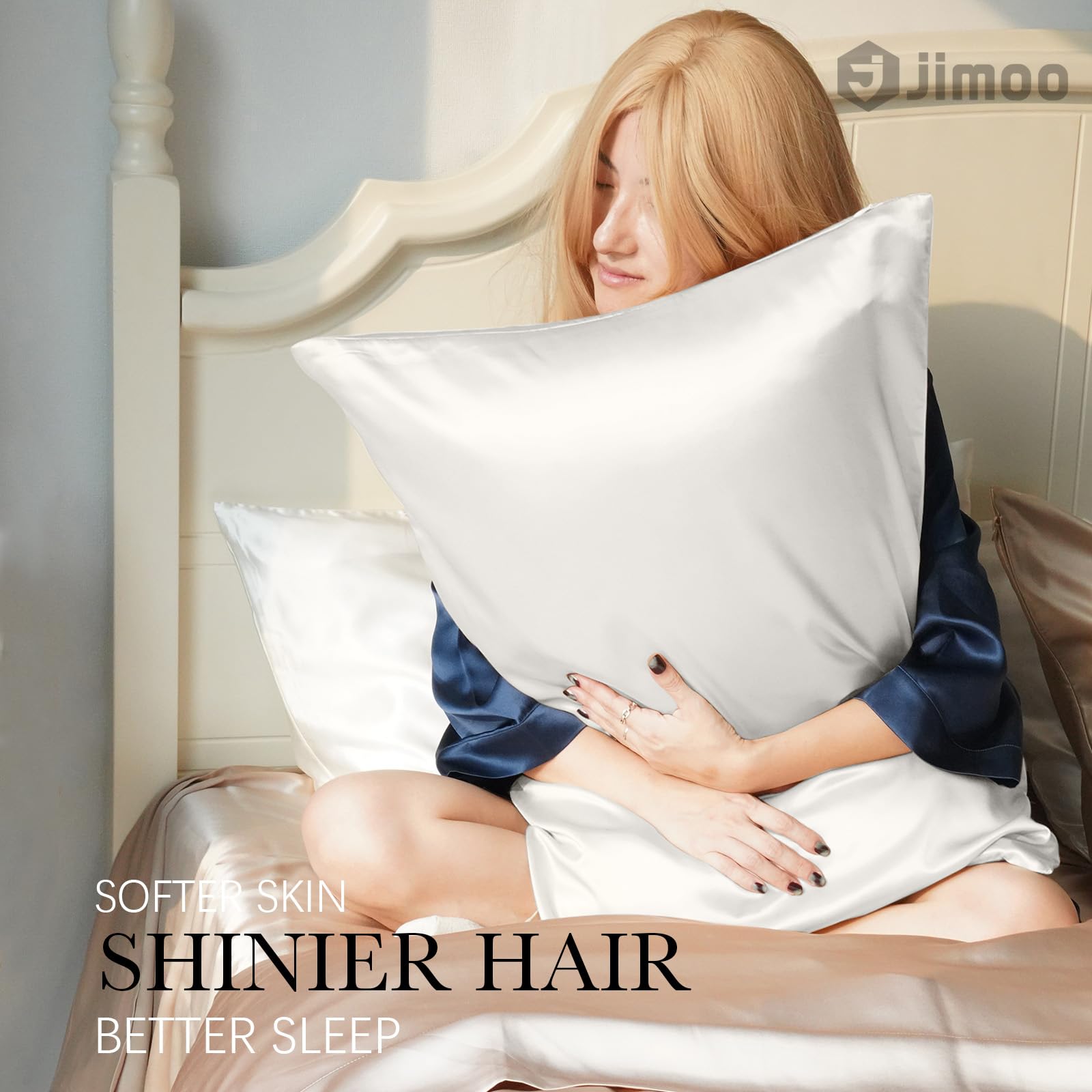 J JIMOO ivory silk pillowcase hair frizz reduction in nightly use