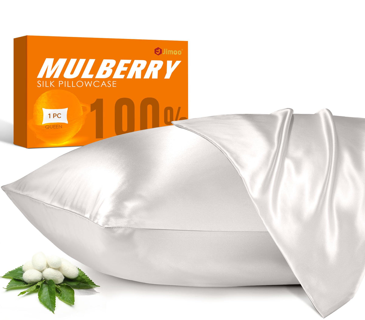 J JIMOO ivory silk pillowcase with zipper close-up for smooth skin
