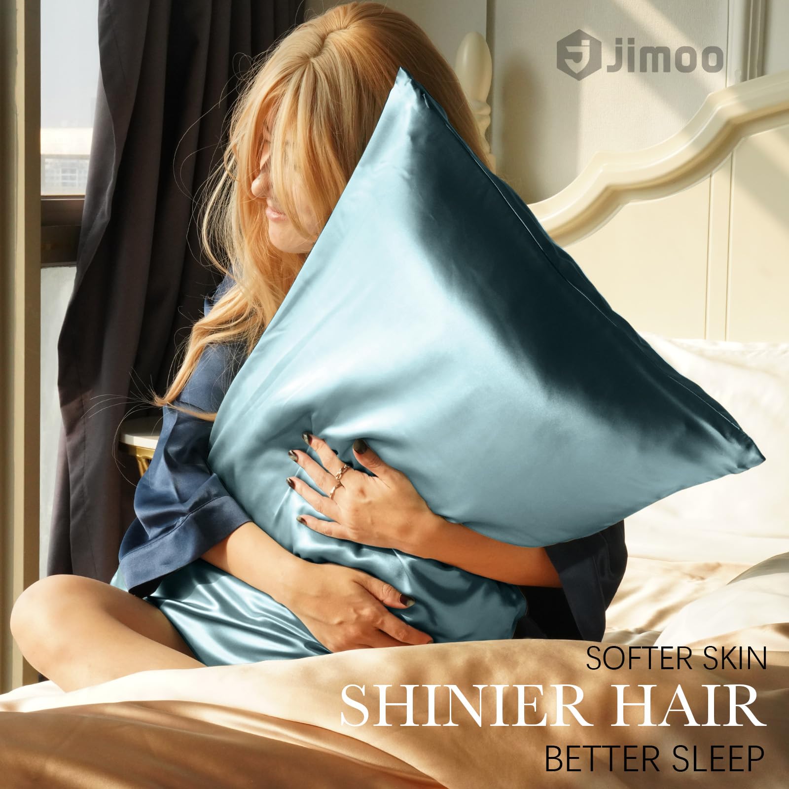 J JIMOO silk pillowcase queen size with zipper closure for easy nightly fit.