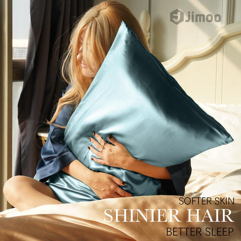J JIMOO silk pillowcase queen size with zipper closure for easy nightly fit.
