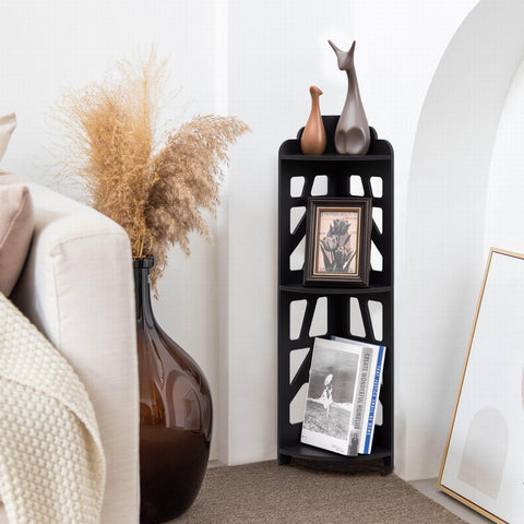 J JINXIAMU 3-tier corner shelf showcasing compact storage between walls.
