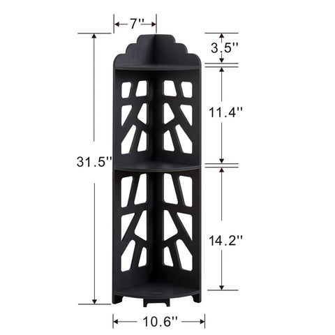 J JINXIAMU black corner stand complements compact décor and provides extra storage.