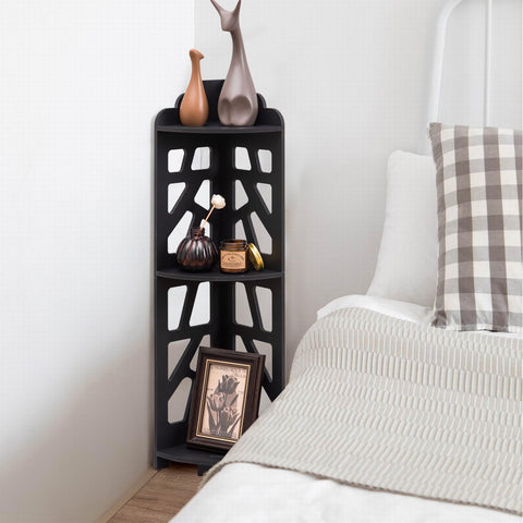 J JINXIAMU PVC corner shelf fits small bedrooms with easy assembly.