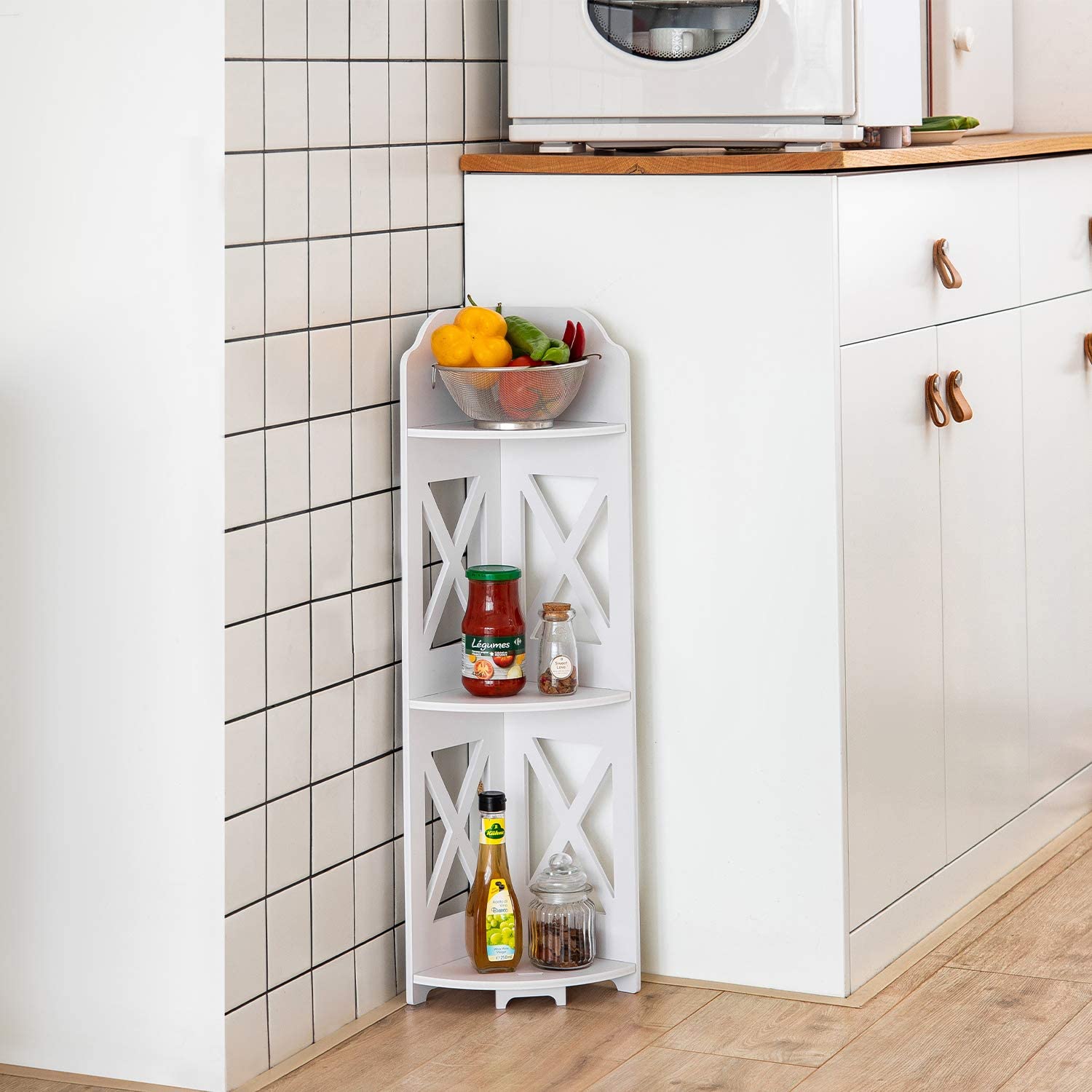 J Jinxiamu corner shelf stand suitable for kitchen organization