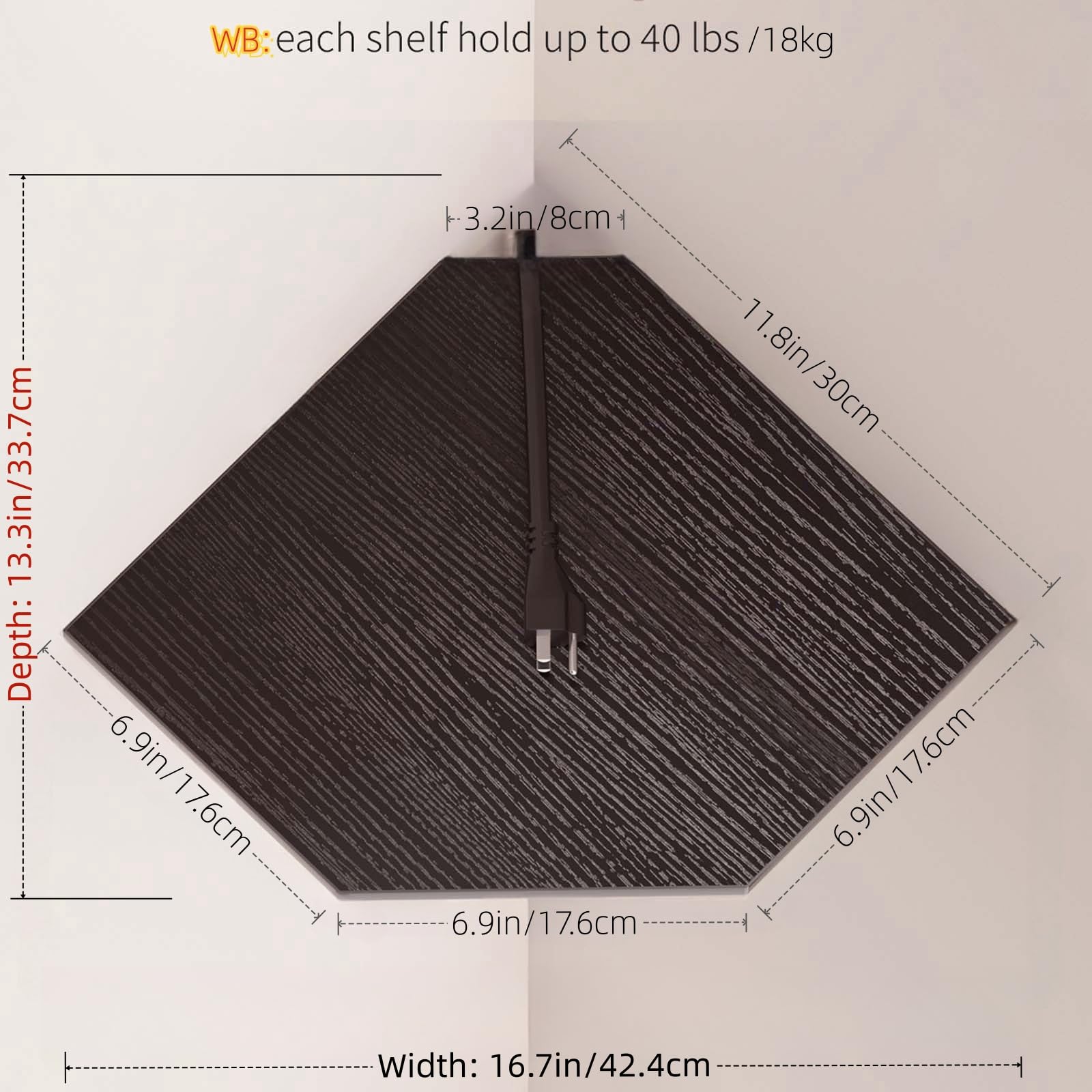 Durable eco-friendly wood shelves with brackets supporting media devices.