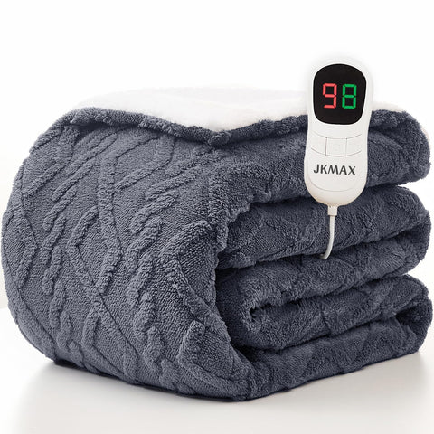 JKMAX heated blanket full-size on bed delivering consistent warmth all night