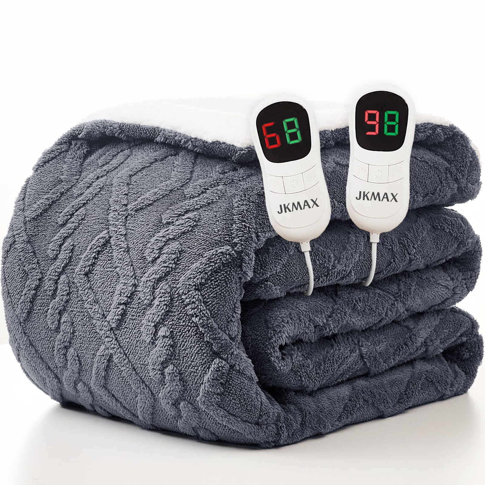 JKMAX heated blanket queen size on bed for cozy warmth and even heat distribution
