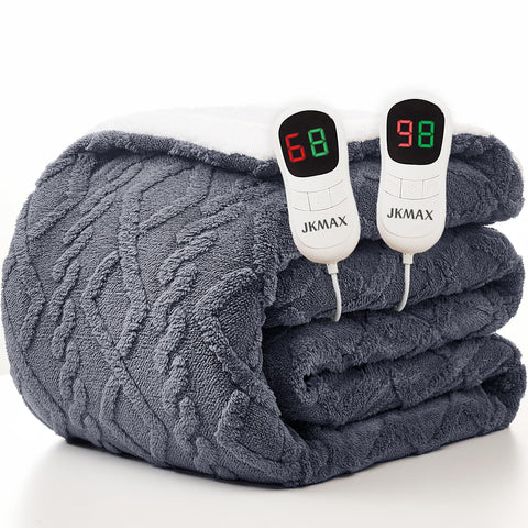 JKMAX heated blanket queen size on bed for cozy warmth and even heat distribution