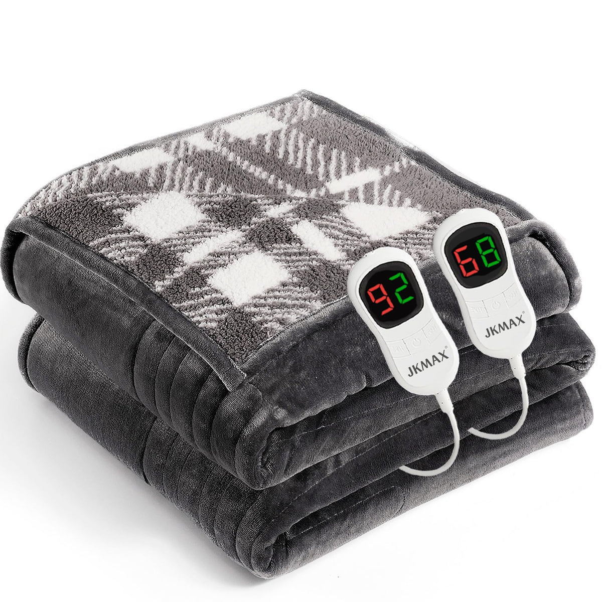 JKMAX heated blanket front view shows queen-size warmth for cozy nights.