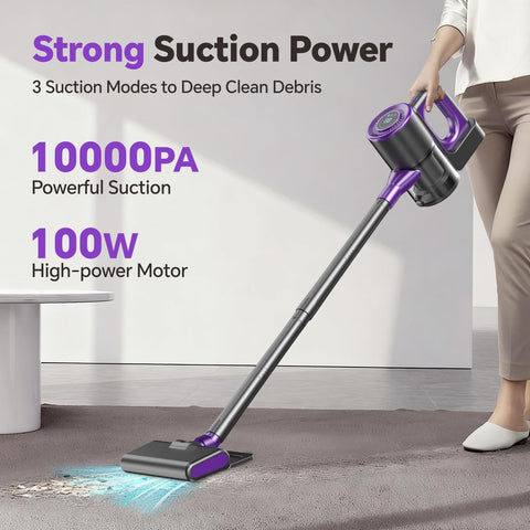 jkuoo cordless vacuum with 100w motor delivers strong suction for pet hair.