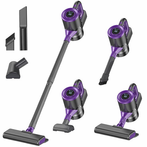 The jkuoo cordless vacuum with LED screen shows real-time battery and power for guided cleaning.
