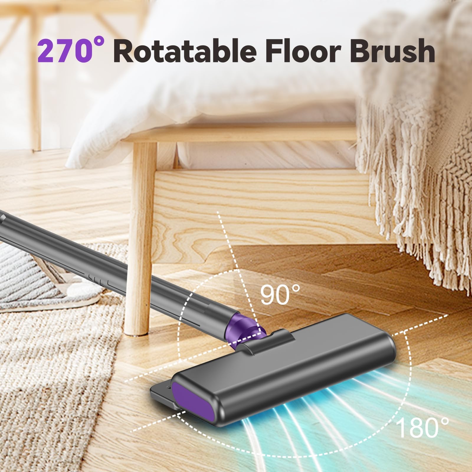 jkuoo rotating floor brush clean around furniture and corners.