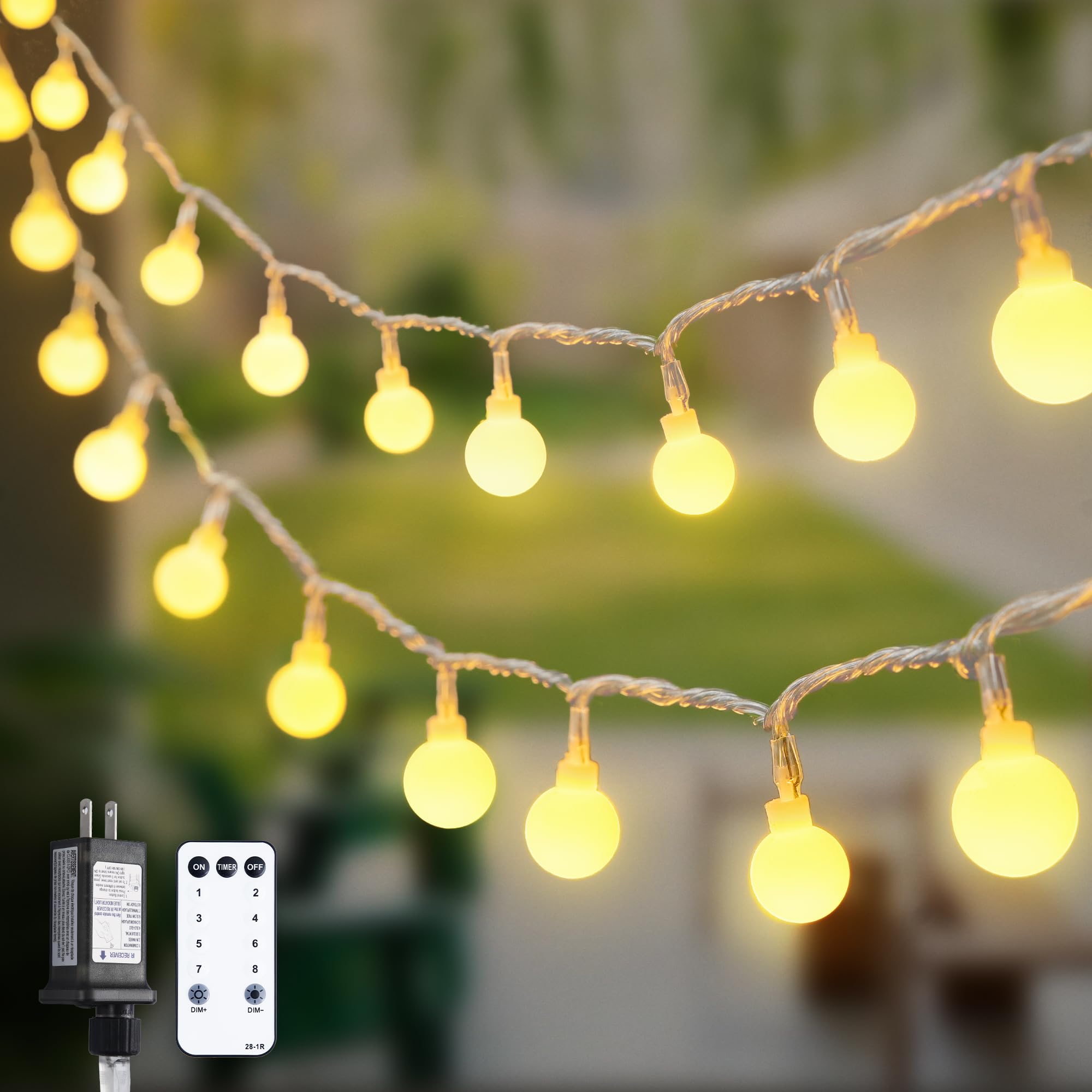 JMEXSUSS 100ft globe string lights for indoor and outdoor ambiance.