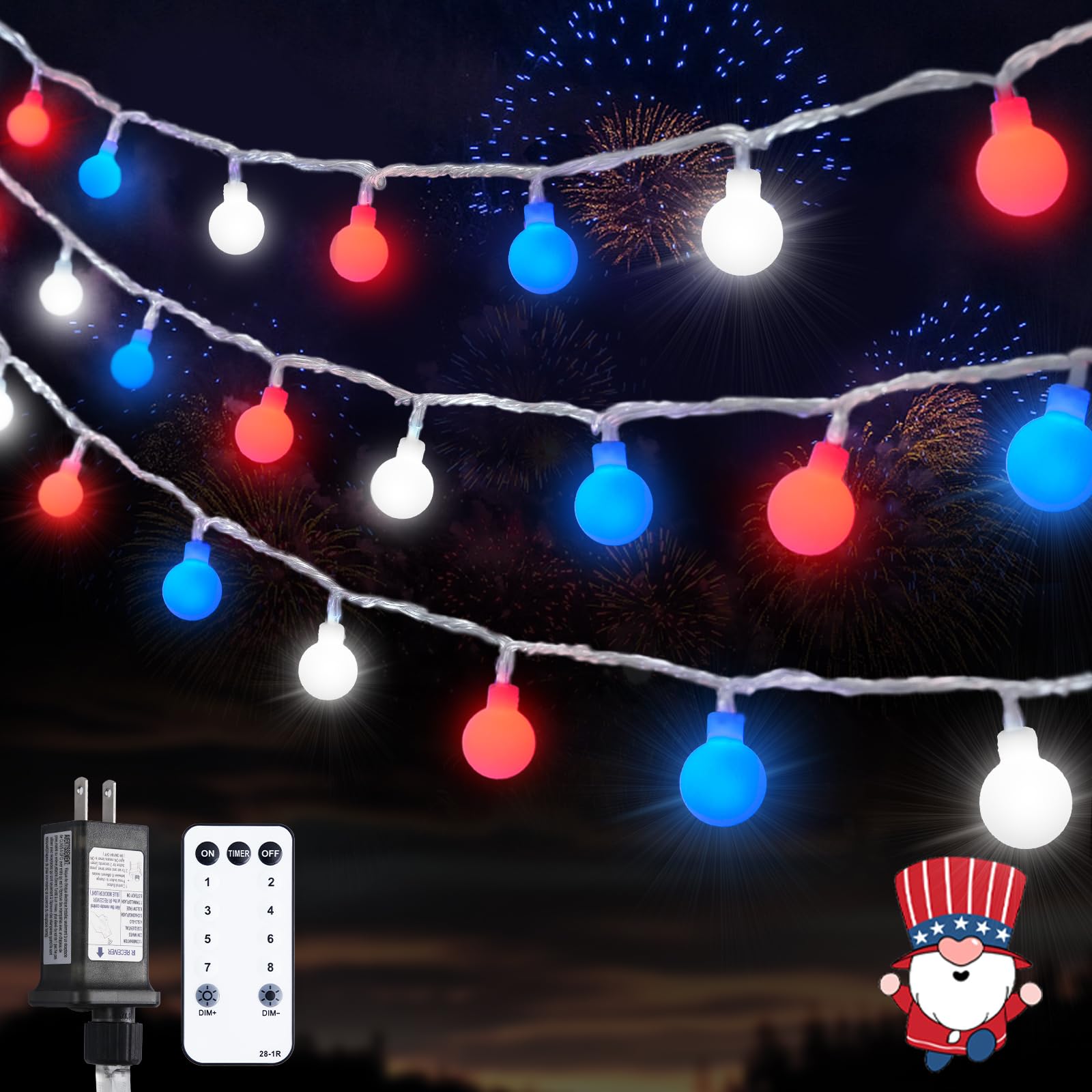 JMEXSUSS connectable red white blue lights 33ft outdoor setup for festive displays