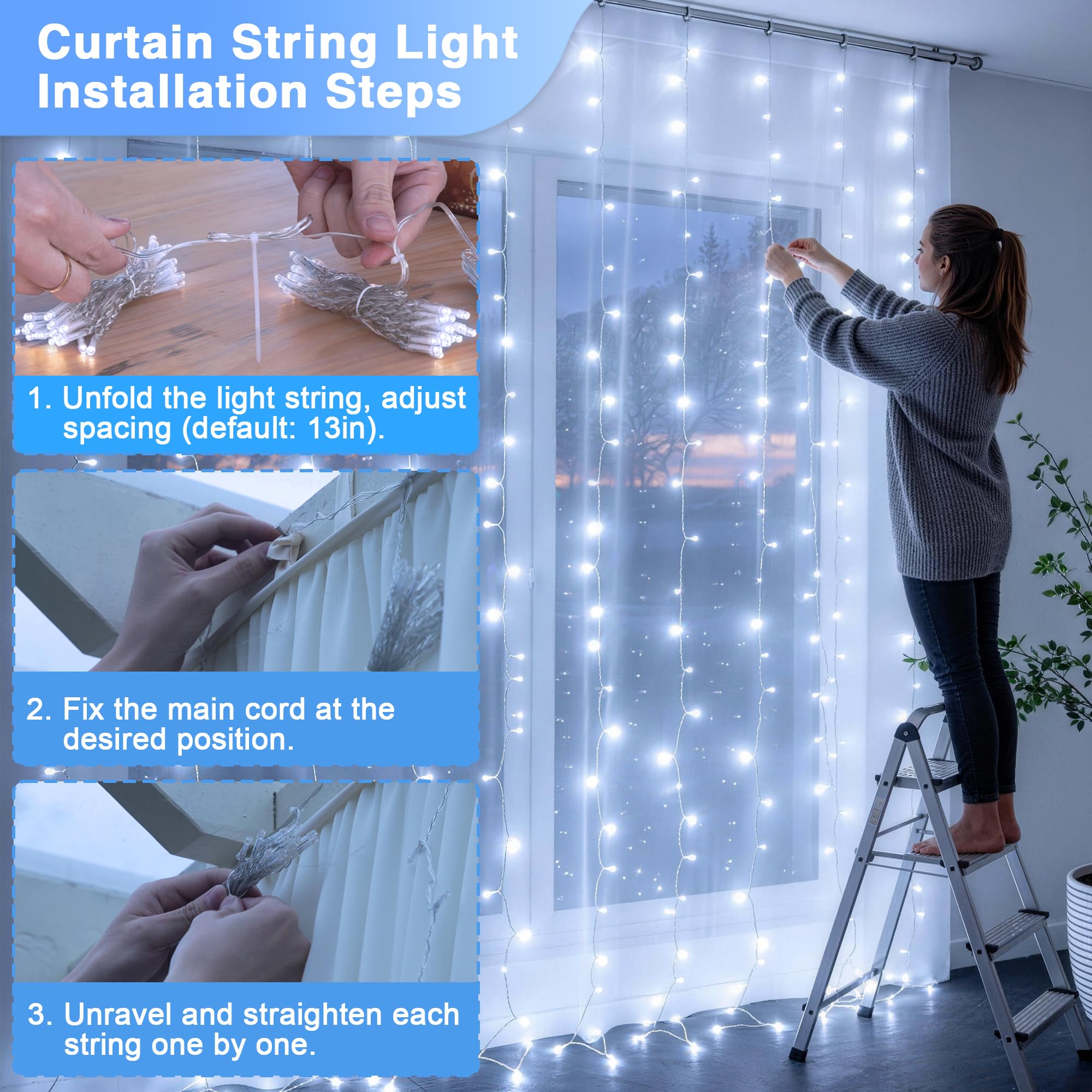JMEXSUSS curtain lights use durable bulbs for long-lasting brightness.