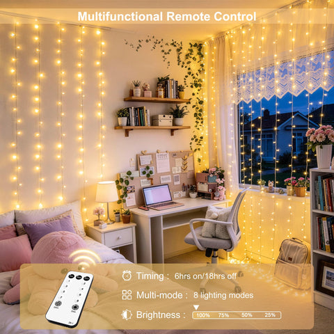JMEXSUSS curtain lights with remote control for easy mode changes.