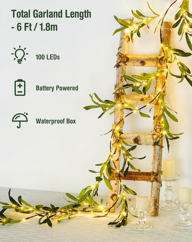 JMEXSUSS olive garland shaped along a wall creating a natural aesthetic