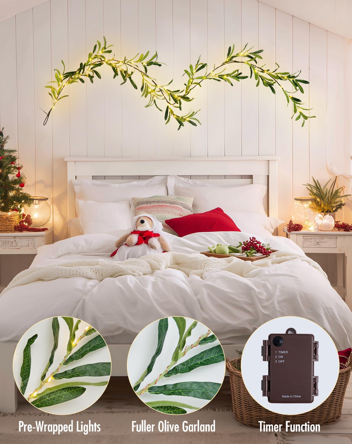 JMEXSUSS olive garland flexible branches wrapped around a staircase