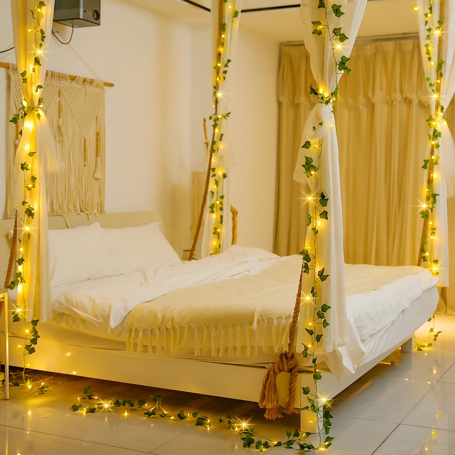 JMEXSUSS warm white 33 ft ivy light string creates cozy ambience.