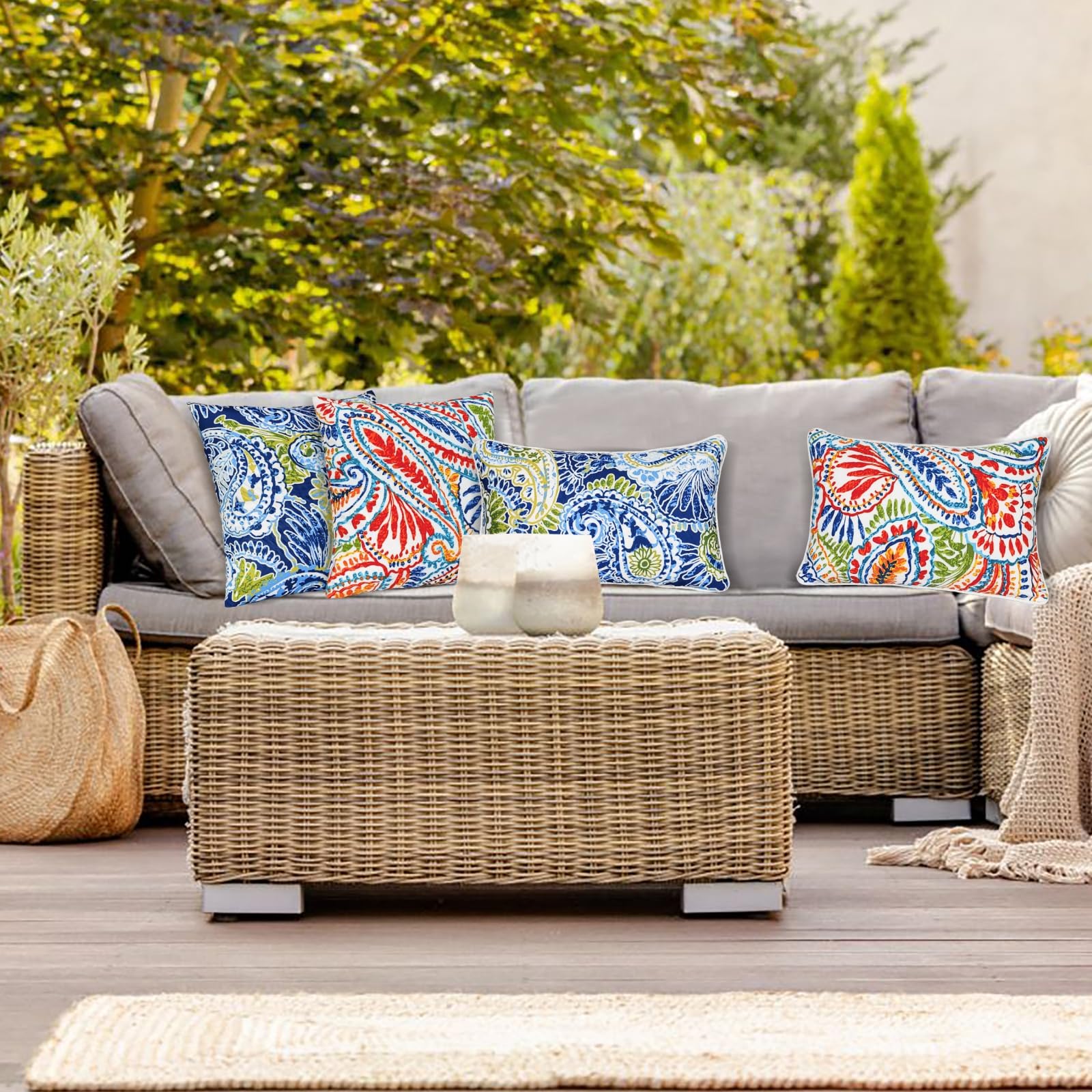 JMGBird outdoor pillow on patio setup for stylish seating