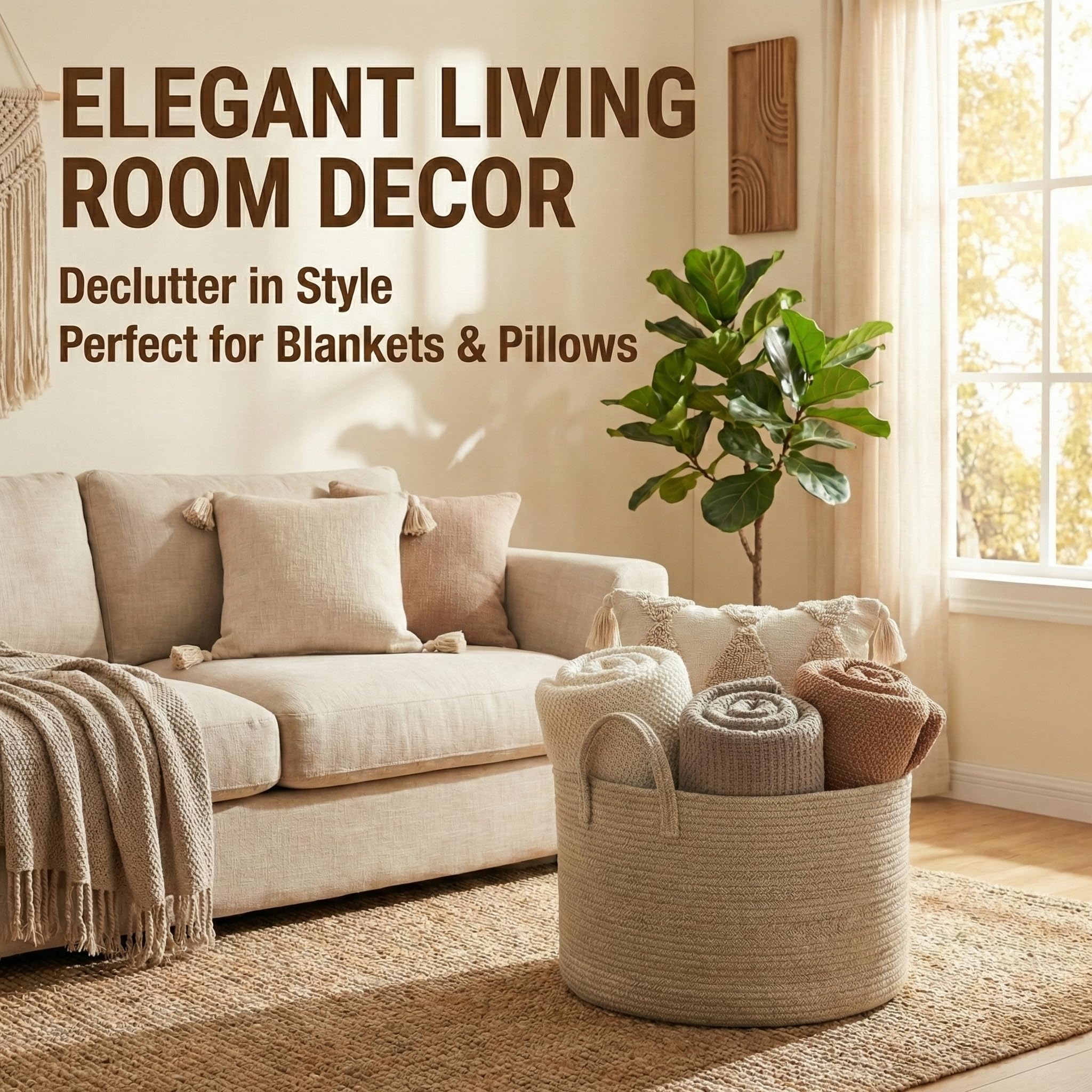 JMvicyroam 65L blanket basket open full, showing large storage capacity.
