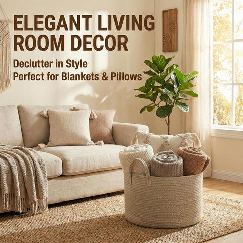 JMvicyroam 65L blanket basket open full, showing large storage capacity.