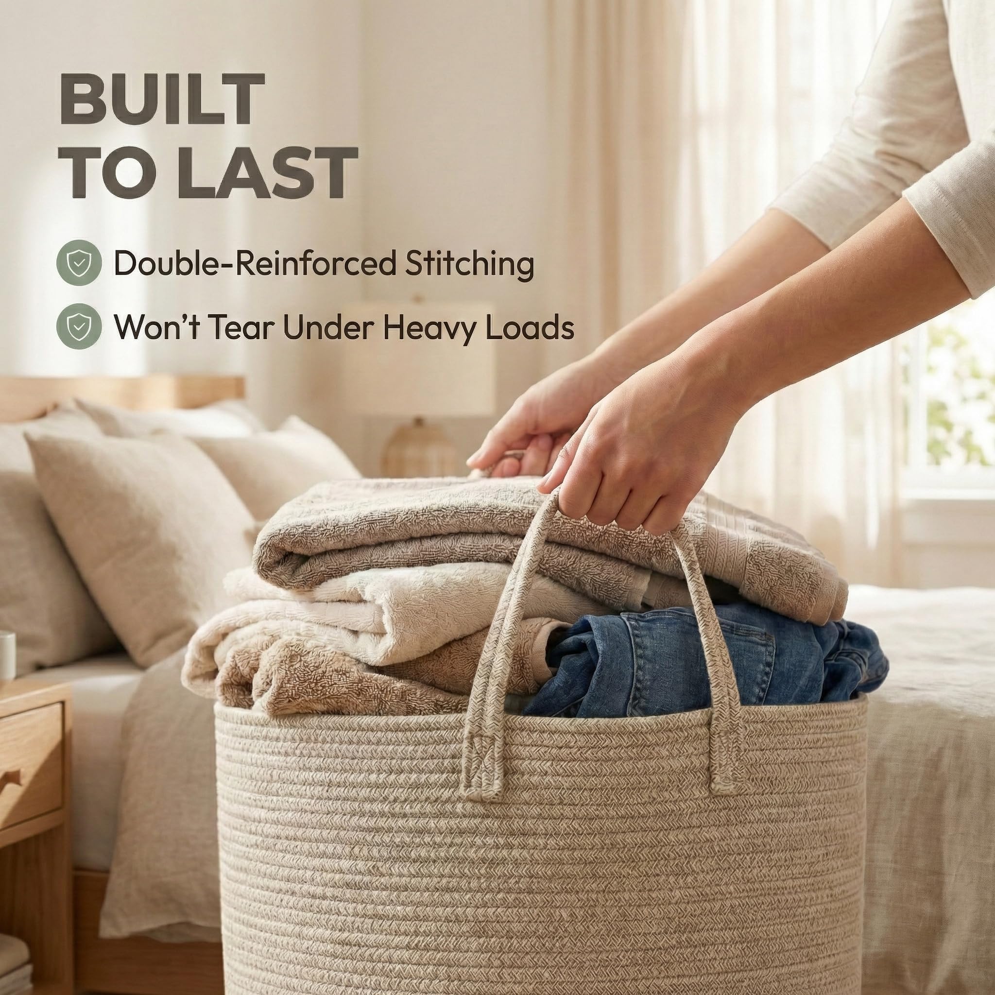 JMvicyroam 65L collapsible basket fits under a bed for storage.
