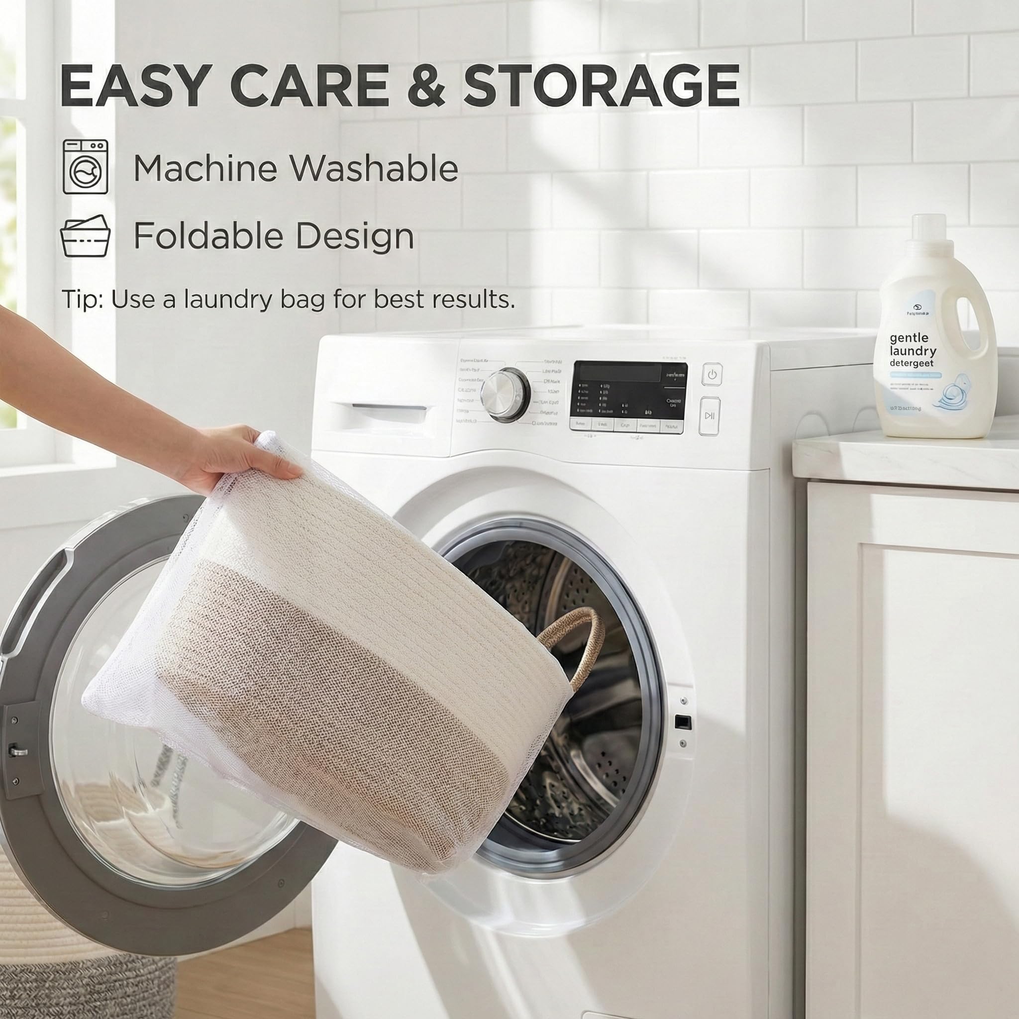 Machine washable JMvicyroam blanket basket for quick refreshing and stain removal.
