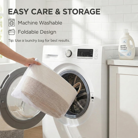 Machine washable JMvicyroam blanket basket for quick refreshing and stain removal.