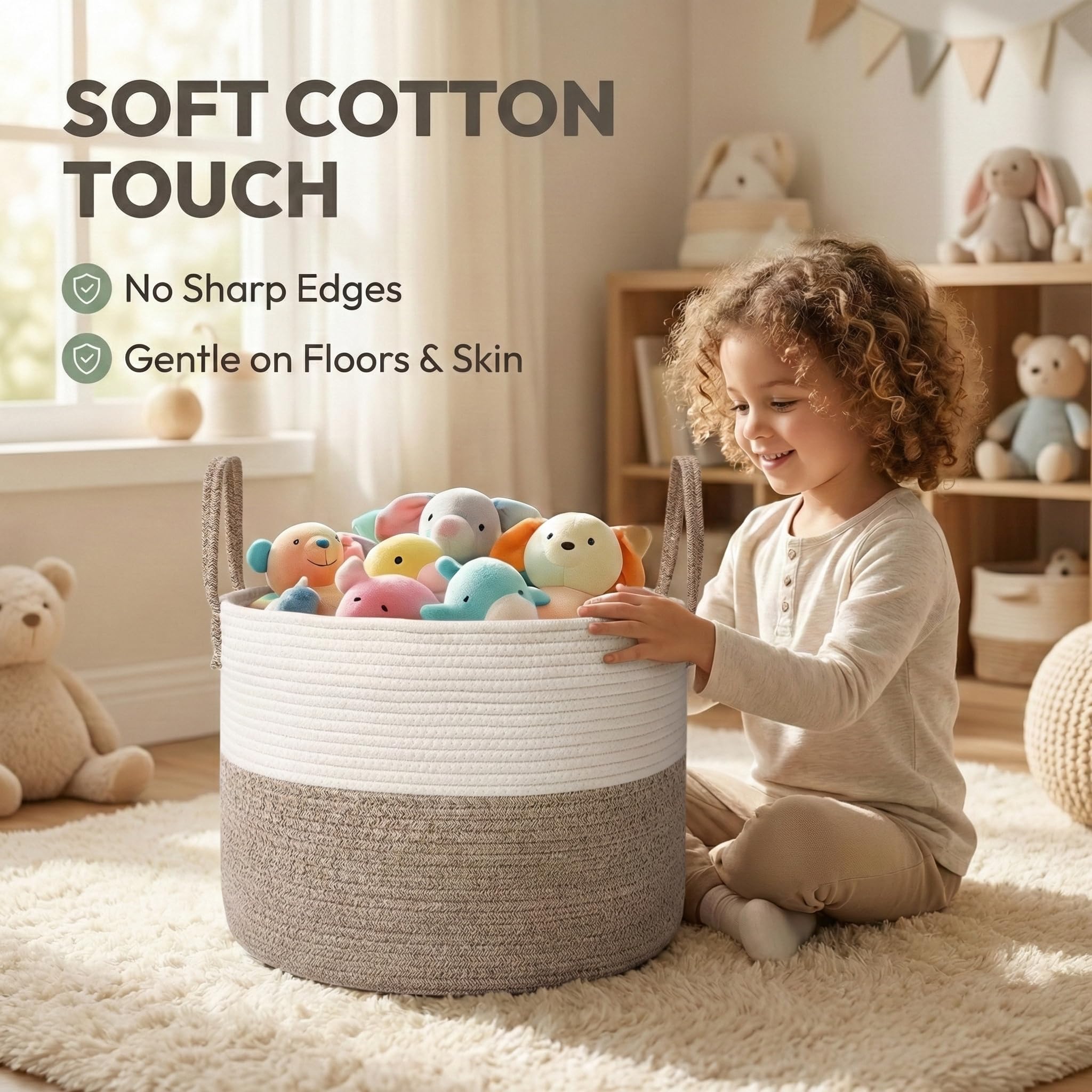 Soft cotton rope texture of the JMvicyroam basket protects floors and fabrics.
