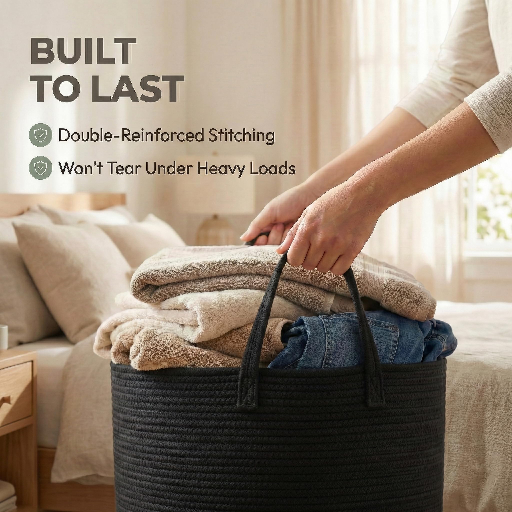 JMvicyroam collapsible-design basket folds flat for compact storage.