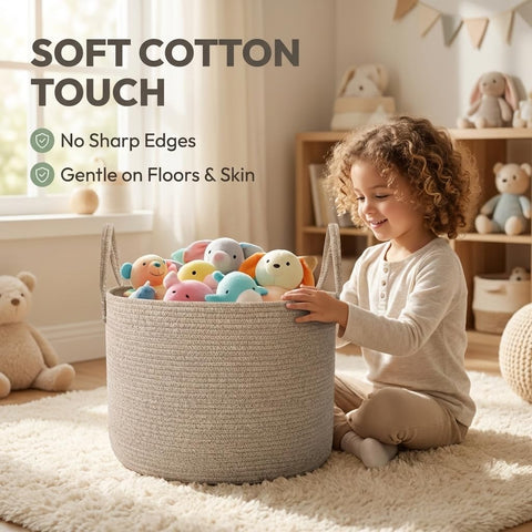 JMvicyroam soft cotton rope texture emphasizes gentle touch and floor-friendly transport.