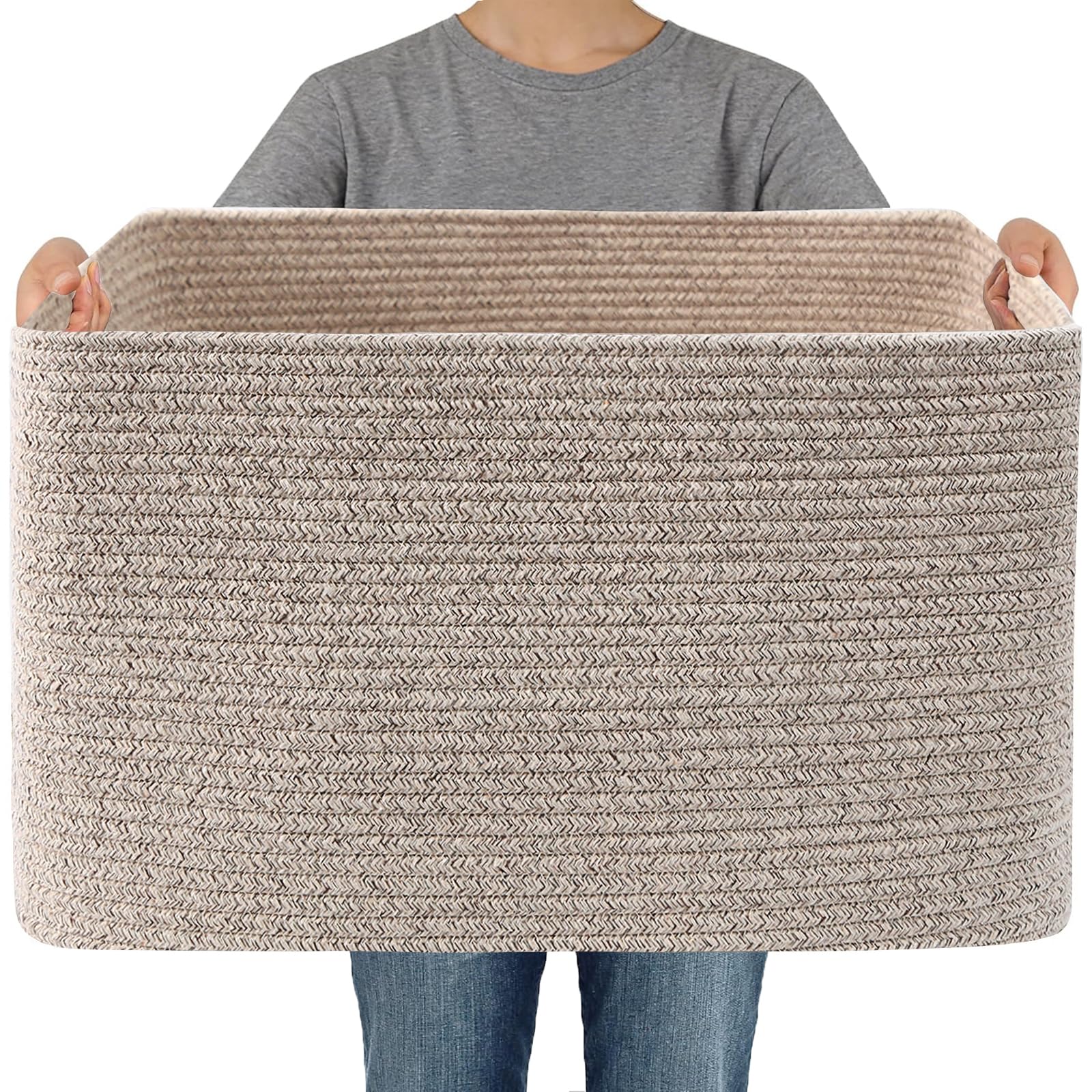 JMvicyroam woven blanket basket front view showing large capacity storage
