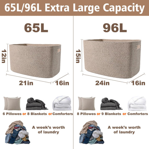 JMvicyroam woven blanket basket with sturdy handles for easy transport