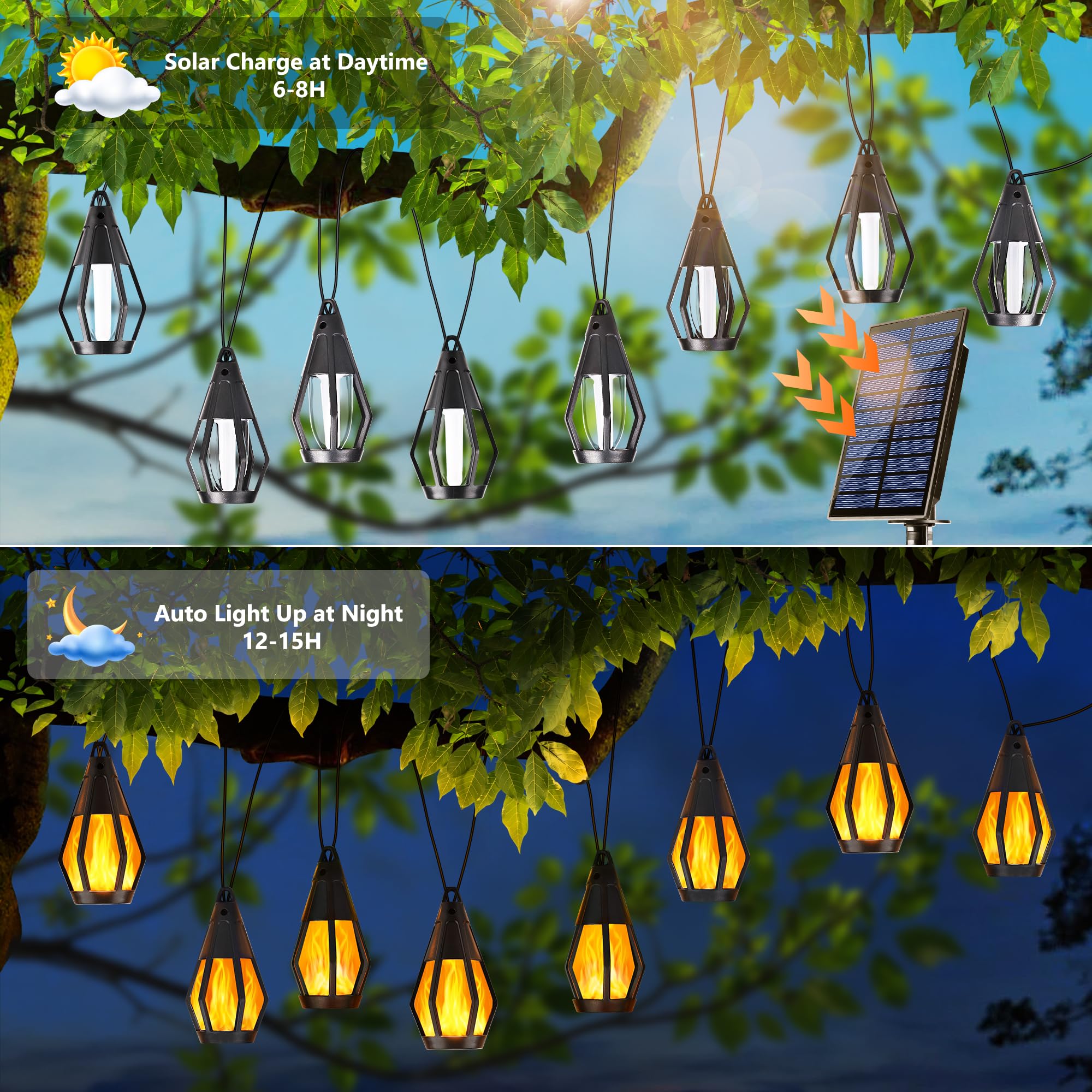 Jnaurb 44ft string with 20 flickering bulbs for cozy garden nights.