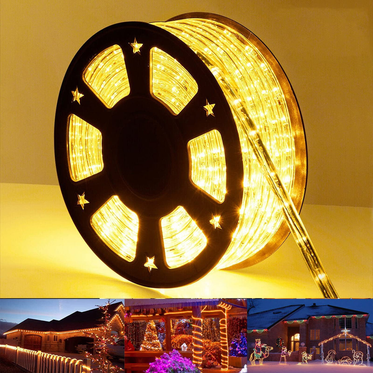 Jnaurb 50ft 360 LED rope light outdoor coiled for flexible installation